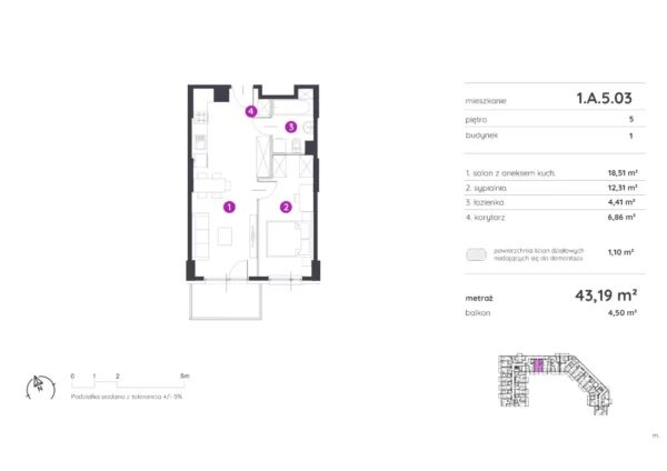1 bedroom apartment 43 m² Poznan, Poland