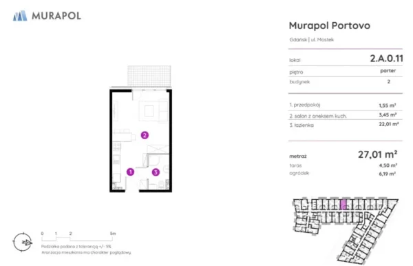 1 room studio apartment 27 m² Gdansk, Poland - obrazek 2