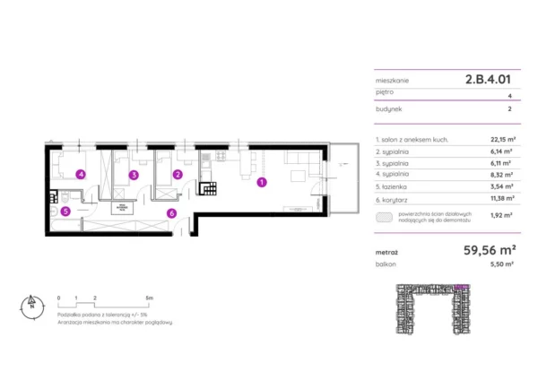 3 bedroom apartment 60 m² Poznan, Poland - obrazek 2