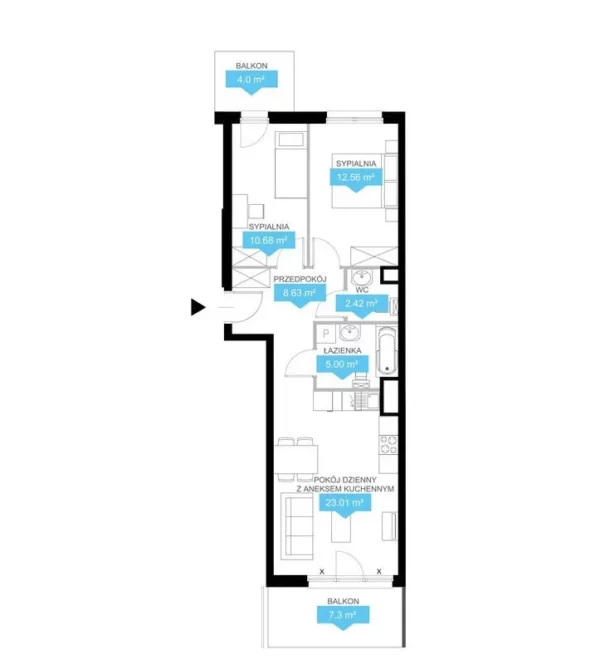 2 bedroom apartment 62 m² Poznan, Poland - obrazek 2