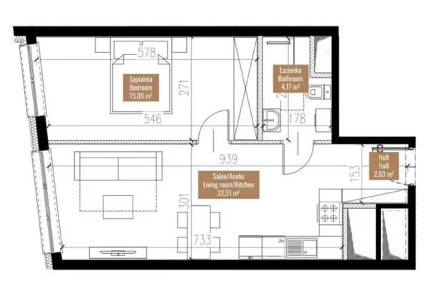2 room apartment 44 m² Wroclaw, Poland - obrazek 9