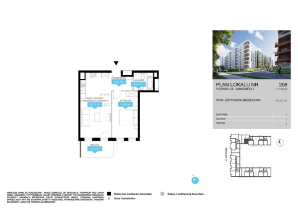 1 bedroom apartment 49 m² Poznan, Poland - obrazek 2