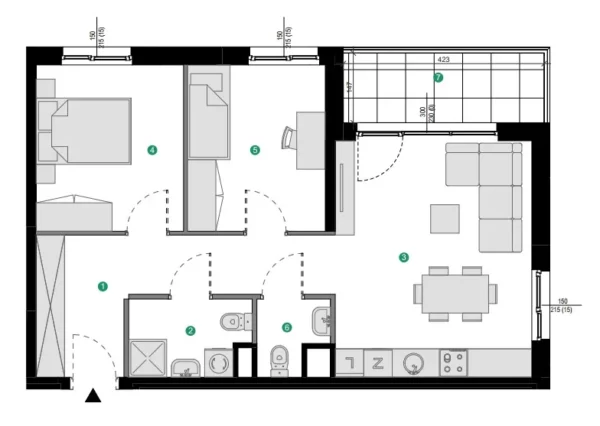2 bedroom apartment 61 m² Gdansk, Poland