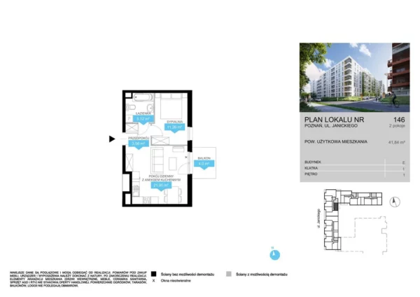 1 bedroom apartment 42 m² Poznan, Poland - obrazek 2