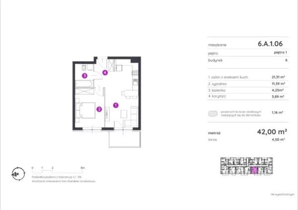 1 bedroom apartment 42 m² Poznan, Poland - obrazek 2