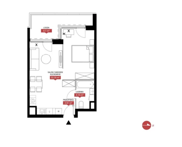 1 bedroom apartment 41 m² Warsaw, Poland - obrazek 2