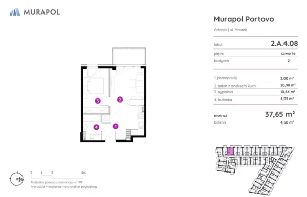 1 bedroom apartment 38 m² Gdansk, Poland
