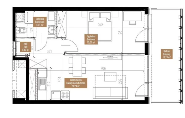2 room apartment 45 m² Wroclaw, Poland - obrazek 9