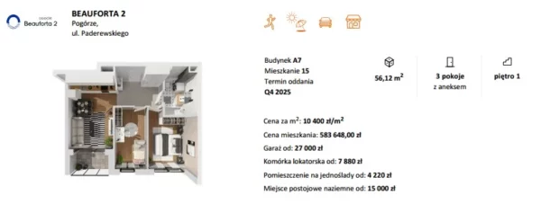 2 bedroom apartment 56 m² Pogorze, Poland - obrazek 10