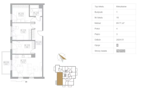 3 bedroom apartment 70 m² Reda, Poland