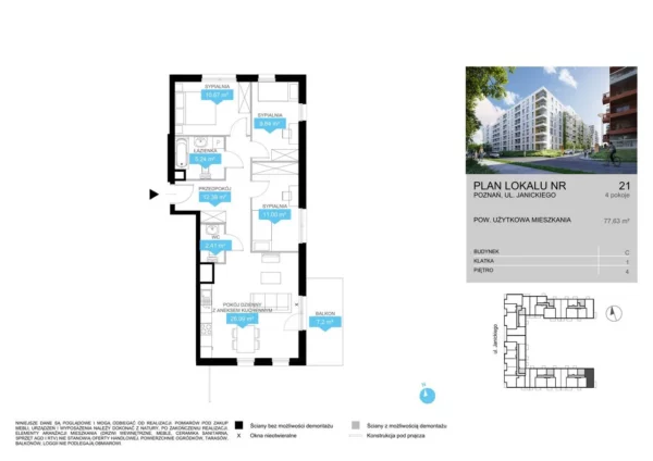 3 bedroom apartment 78 m² Poznan, Poland - obrazek 2