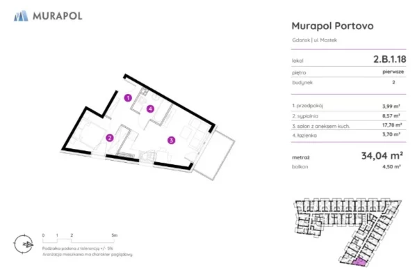 1 bedroom apartment 34 m² Gdansk, Poland