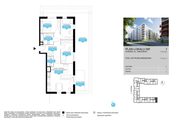 3 bedroom apartment 78 m² Poznan, Poland - obrazek 2