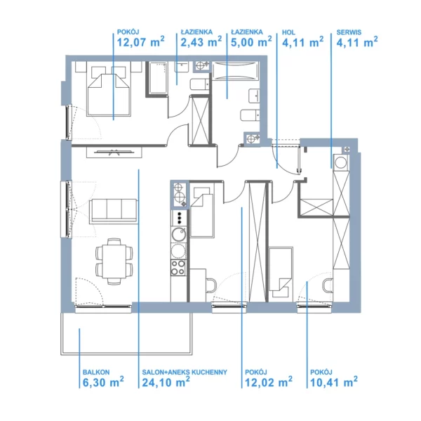 3 bedroom apartment 74 m² Warsaw, Poland - obrazek 2