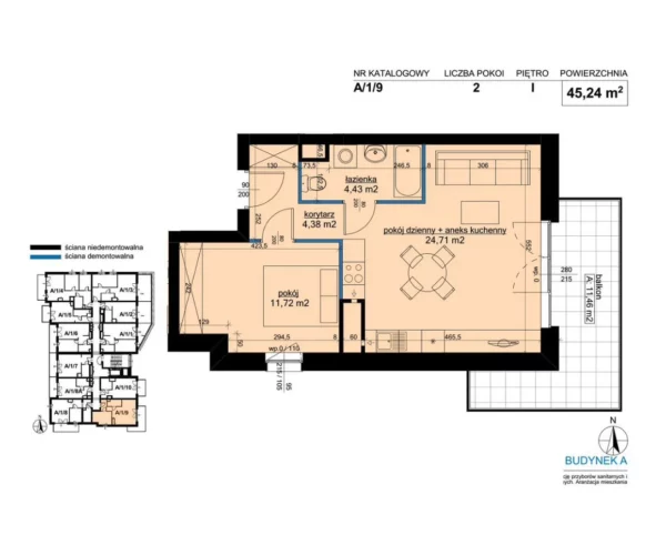 1 bedroom apartment 45 m² Poznan, Poland