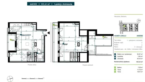2 bedroom apartment 64 m² Warsaw, Poland - obrazek 3