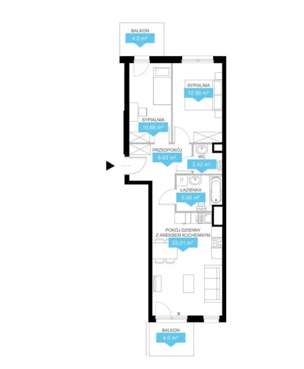 2 bedroom apartment 62 m² Poznan, Poland - obrazek 2