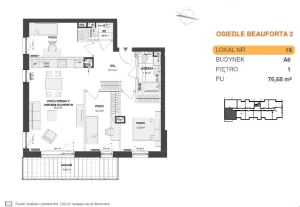 3 bedroom apartment 77 m² Pogorze, Poland