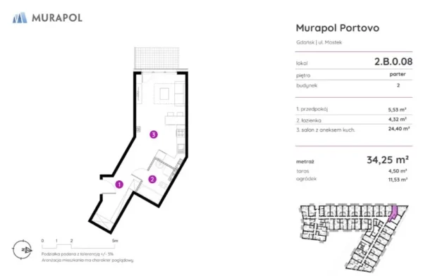 1 room apartment 34 m² Gdansk, Poland