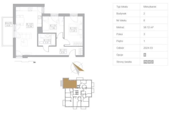 2 bedroom apartment 56 m² Reda, Poland